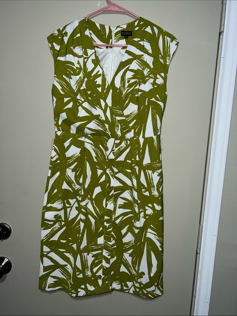 Soho Olive Green and White Leaf-Print Midi Dress